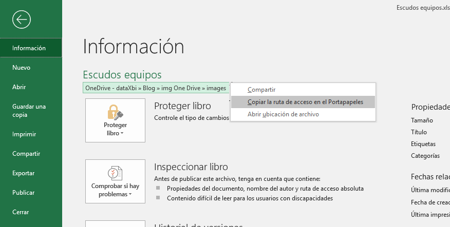 URL de documento Excel en OneDrive