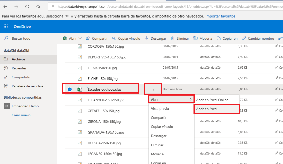 Carpeta de OneDrive en el portal de Office