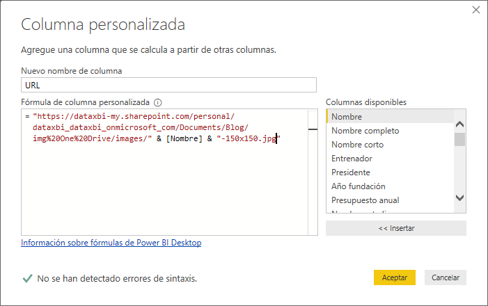 Columna con URL de imágenes