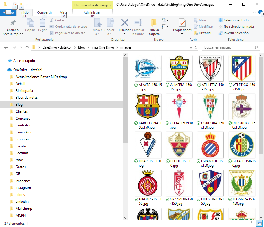 Imágenes en una carpeta de OneDrive