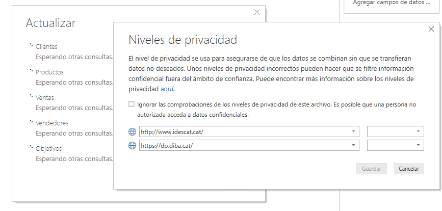 Definir el nivel de privacidad de los orígenes de datos