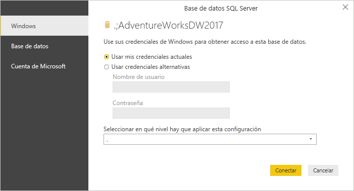 Credenciales de los orígenes de datos