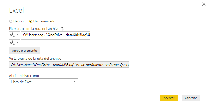 Conectar con Excel - Configuración de origen avanzada