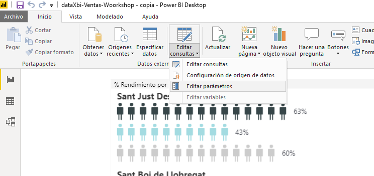 Opción Editar parámetros de consulta Power BI Desktop