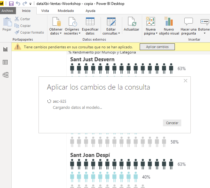 Aplicar los cambios de la consulta