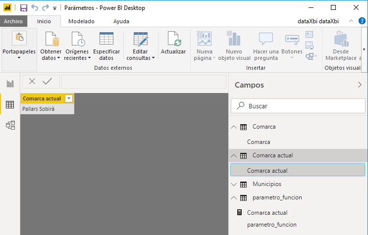 Vista de datos - Parámetro en el modelo de datos