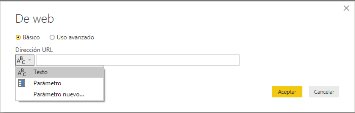 Parámetros de consulta - Cuadro de diálogo Web