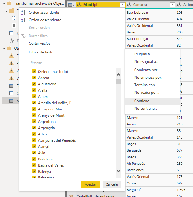Parámetros de consulta - Filtrar filas - Contiene