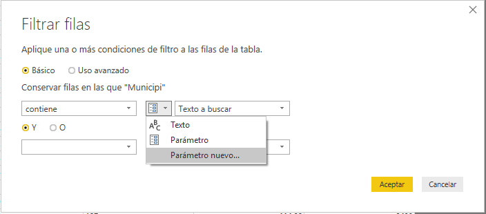 Parámetro nuevo - Filtrar filas
