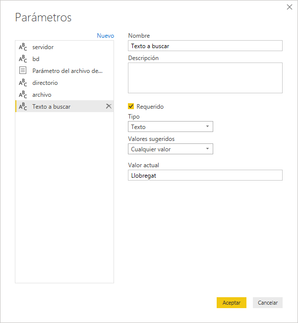 Parámetro tipo texto