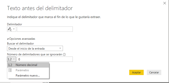 Extrae texto antes de delimitador usando parámetro