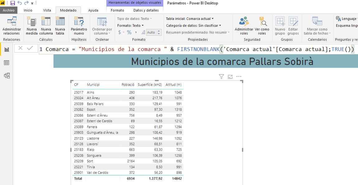 Visualizar expresión DAX que contiene parámetro de consulta