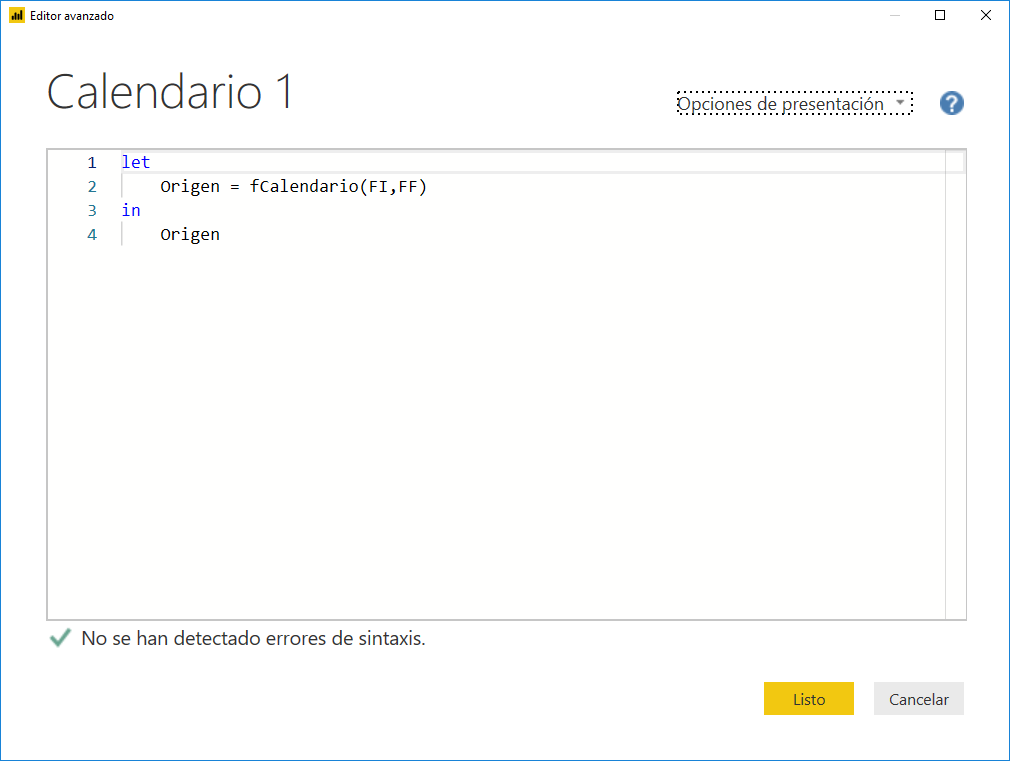 Crear un calendario en Power Query