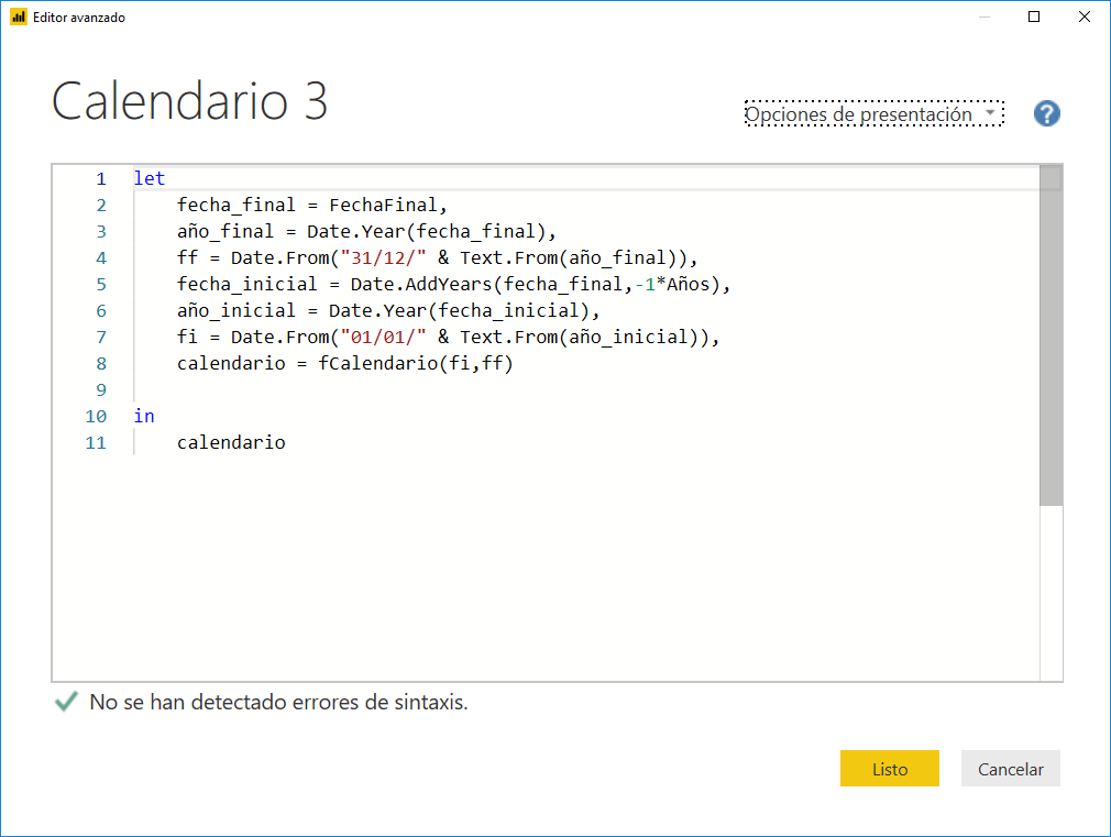 Crear un Calendario en Power Query 3