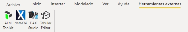 El ícono de dataXbi en la barra de herramientas externas de Power BI Desktop