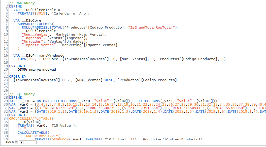 dataXbi - DAX Studio - Vista de un año