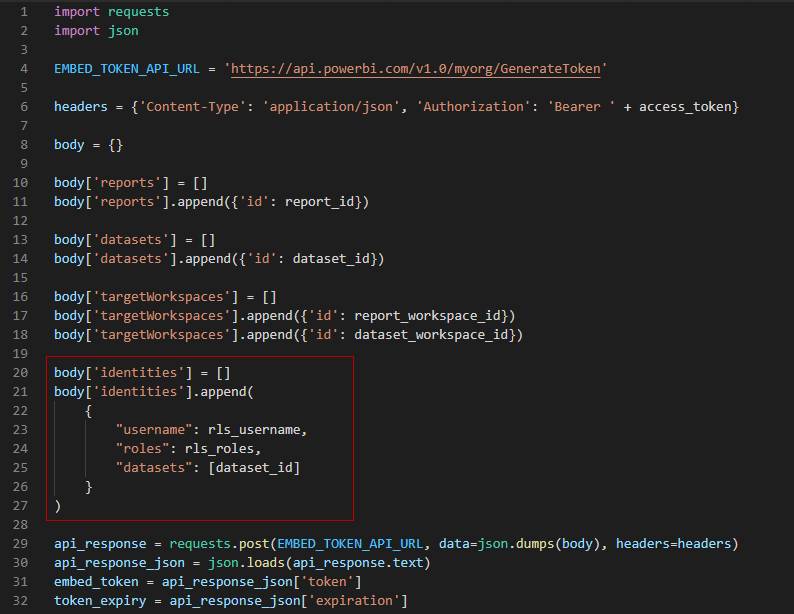 Aplicando RLS con Power BI Embedded - Código Python
