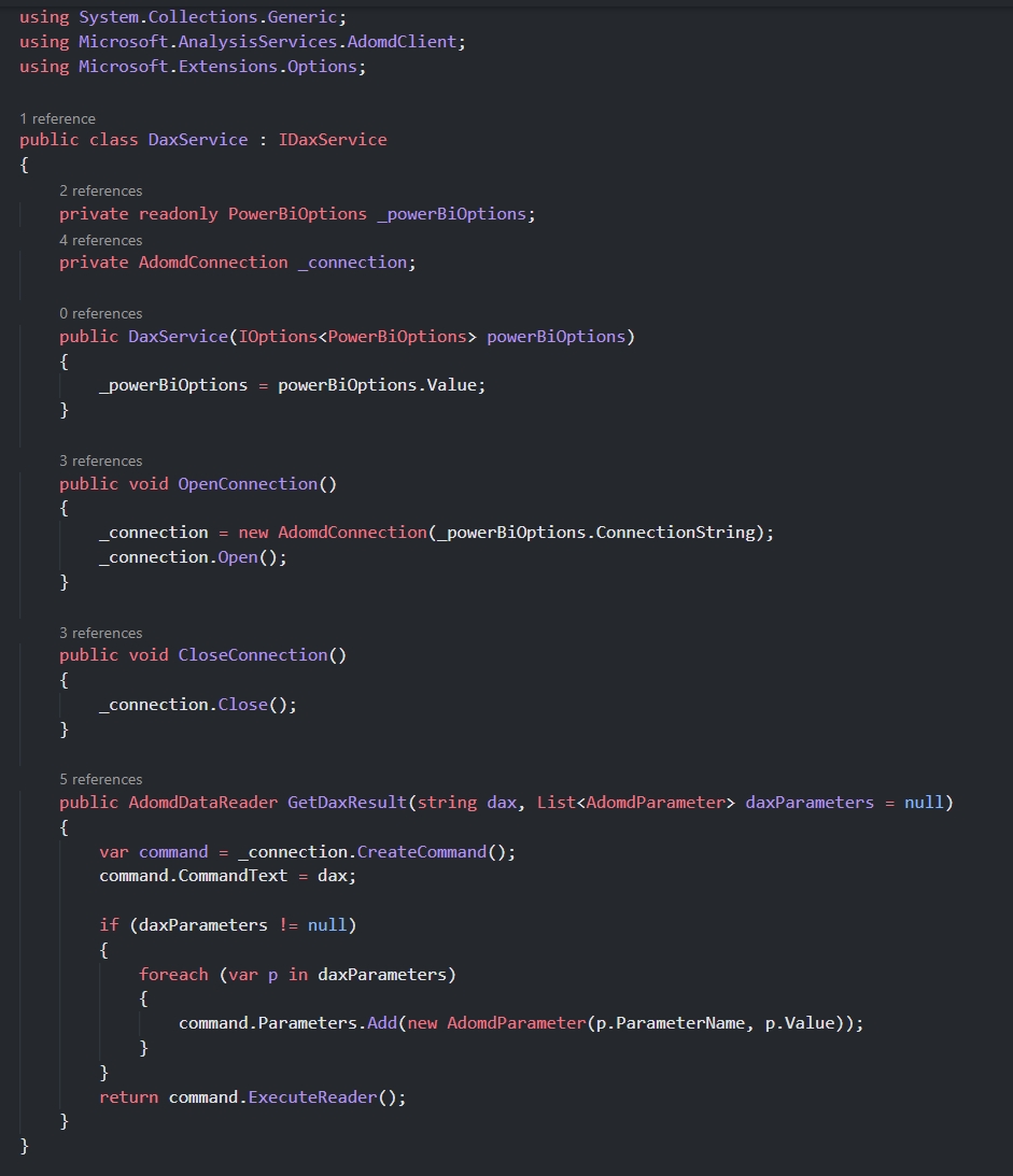 Implementación de una clase para ejecutar código DAX desde .NET