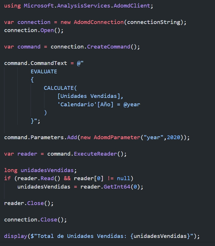 Ejecutando una consulta DAX con parámetros en .NET Interactive