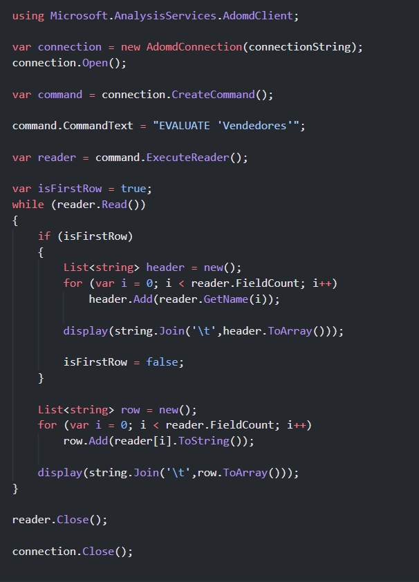 Ejecutando una consulta DAX que devuelve una tabla en .NET Interactive