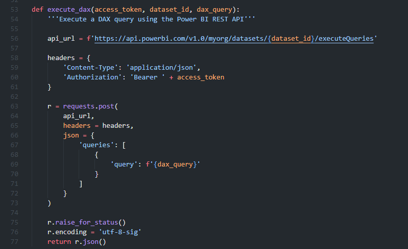 Llamando a la API REST de Power BI para ejecutar una consulta DAX