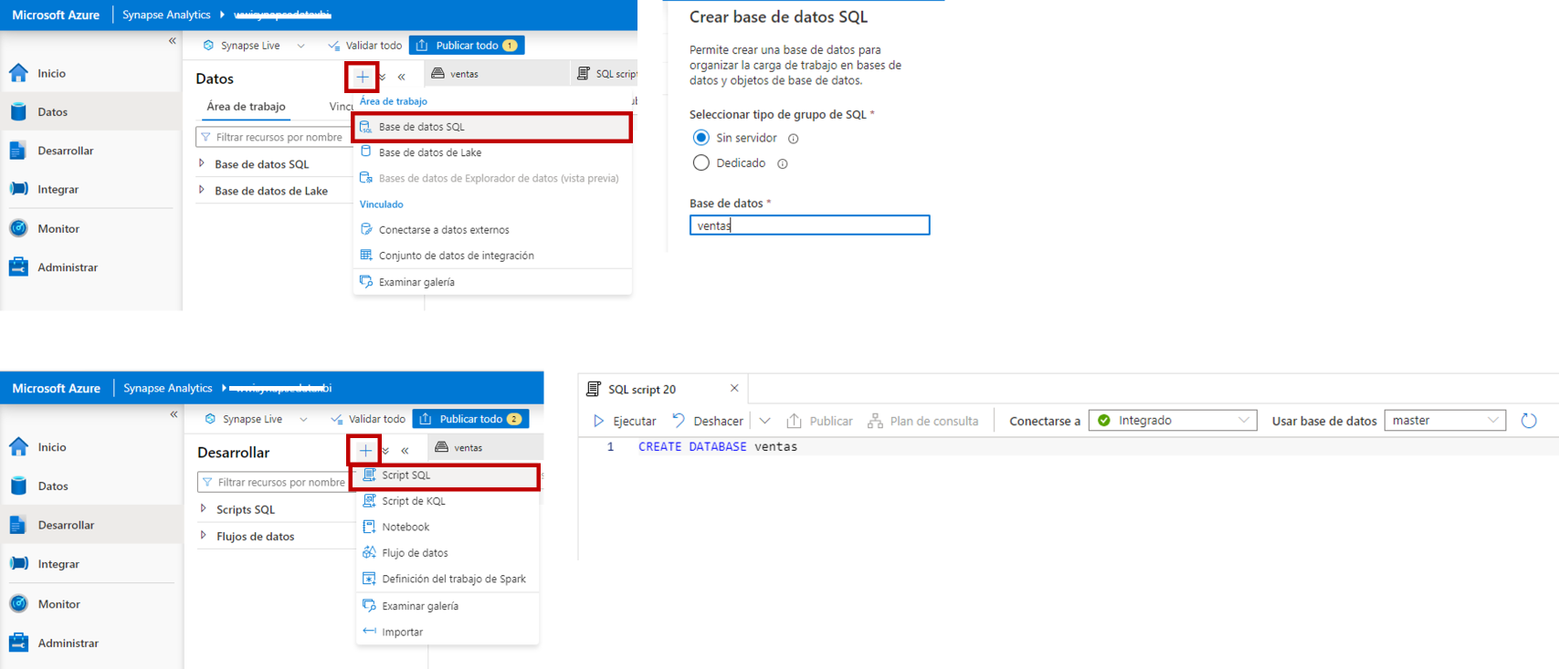Dos formas de crear una base de datos en el grupo SQL sin servidor