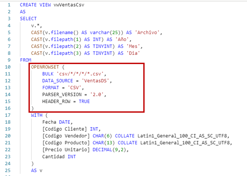 Explicando el bloque OPENROWSET de la vista