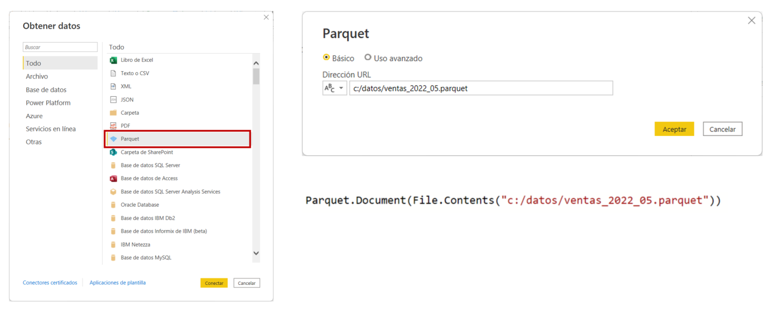 Conector Parquet de Power BI con un archivo local