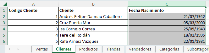 dataXbi - Excel - Hoja Clientes