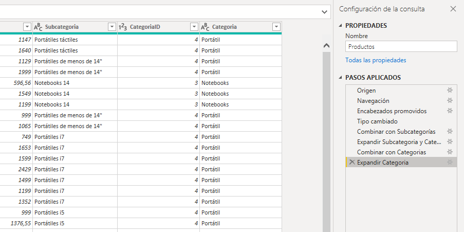 dataXbi - Productos - Renombrar pasos