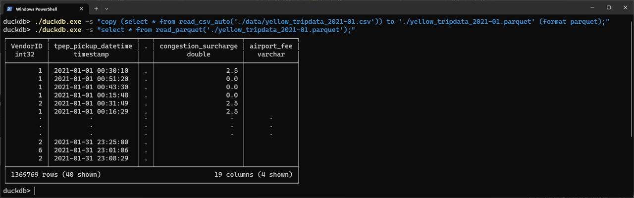 Convirtiendo un fichero CSV a Parquet desde la línea de comandos con duckdb.exe