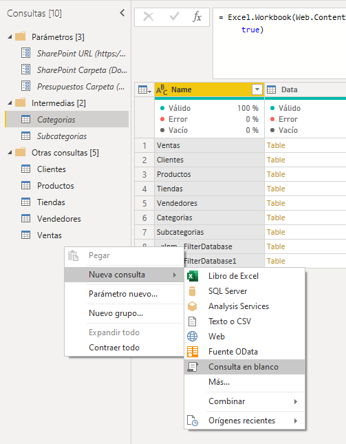dataXbi Nueva Consulta en Blanco
