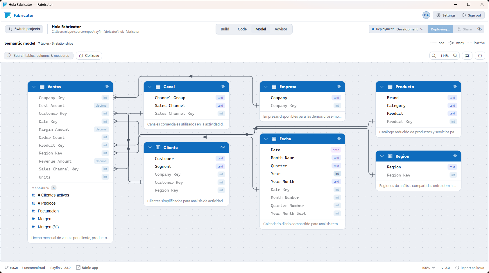 Explorando el modelo semántico seleccionado