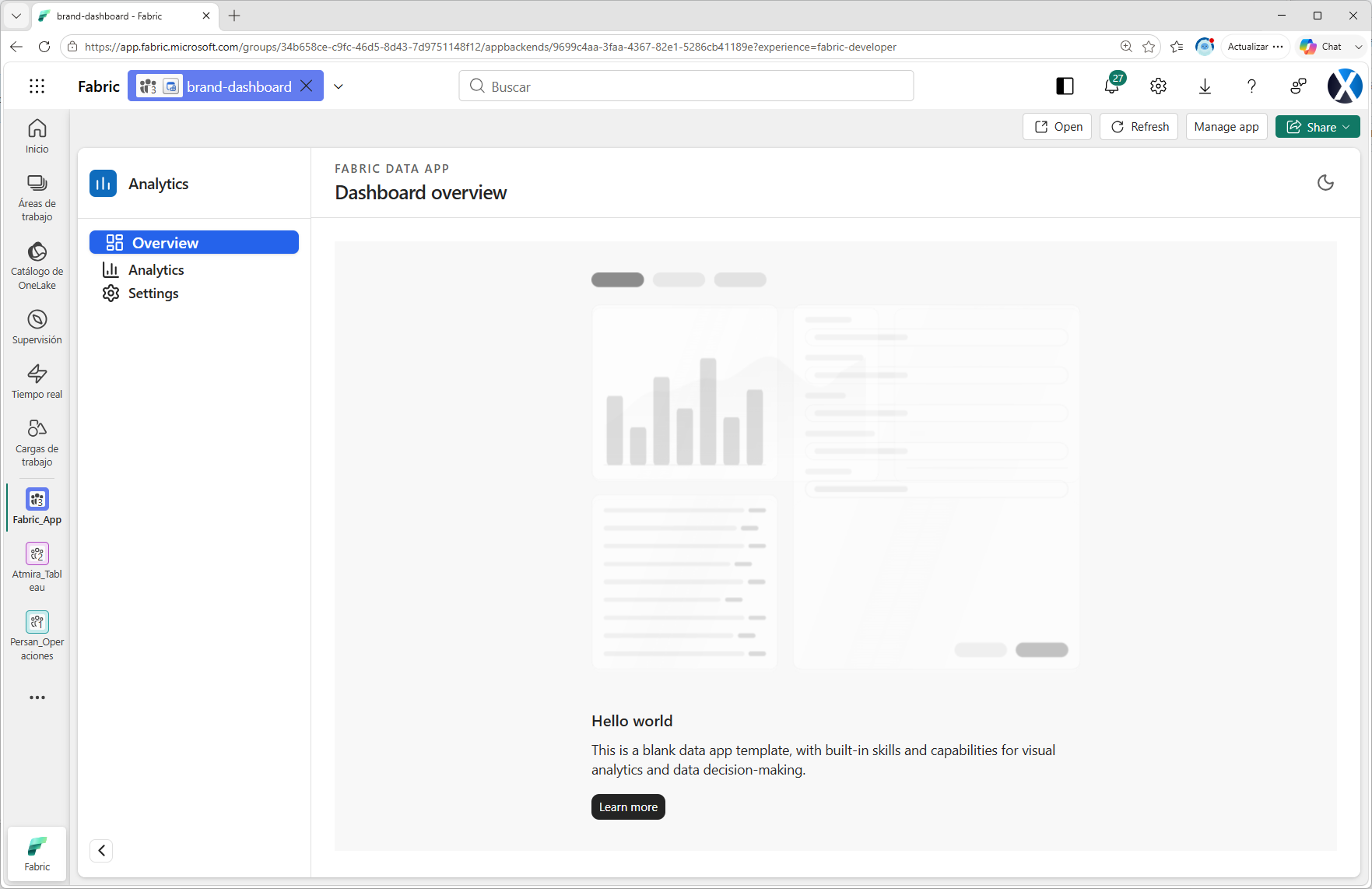 Pantallazo de la plantilla brand-dashboard